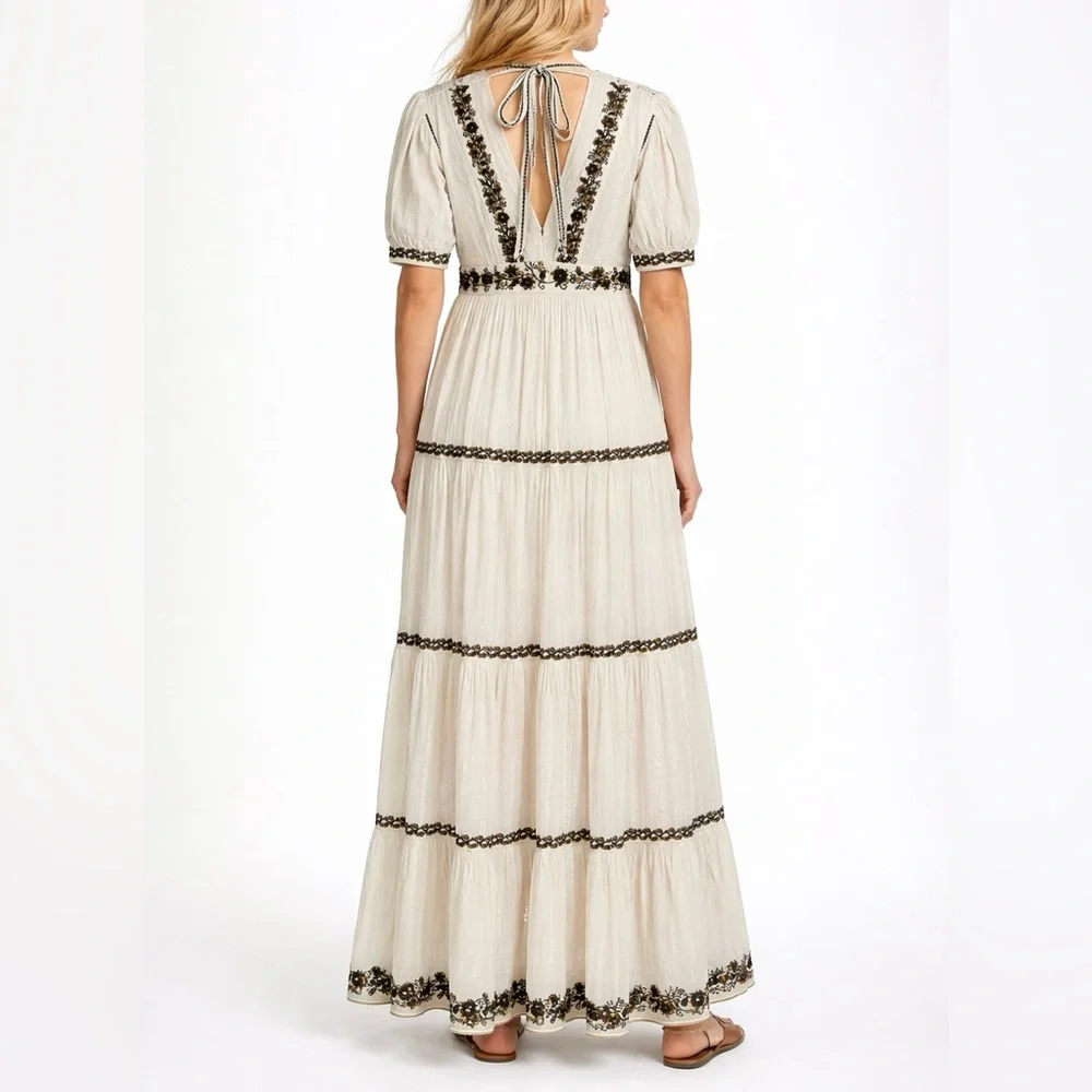 Ulla Johnson Alma Dress Blanc 100% Cotton Gauze 4 Maxi Sequin Embroidered $795 - Picture 2 of 11